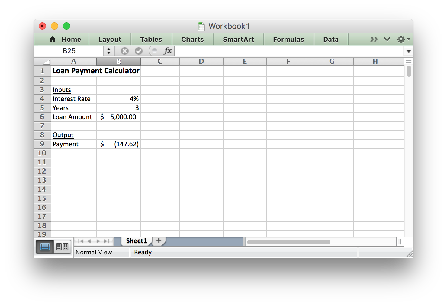 An excel sheet showing the results above.